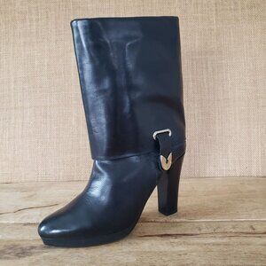 Gianfranco Ferré Black Leather High Heel Fur Lined Fold Over Moto Boots EU 37